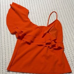 Orange Ruffled One-Shoulder Top